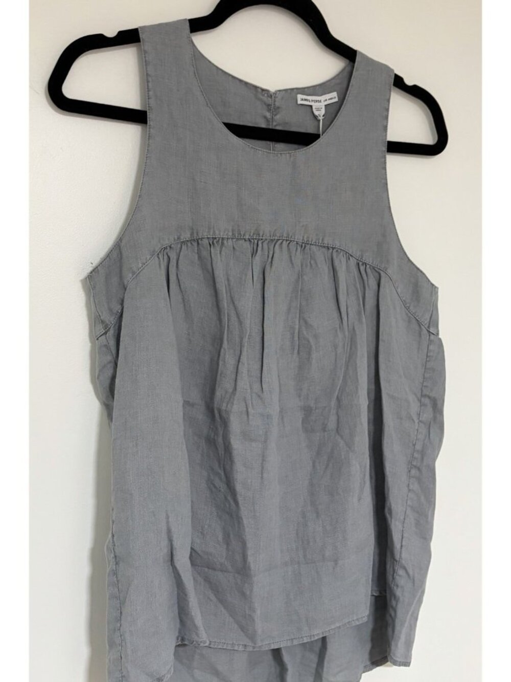 James Perse Women’s Gathered 100% Linen Sleeveless Gray Top Sz 2/ Med NWT - Picture 3 of 9